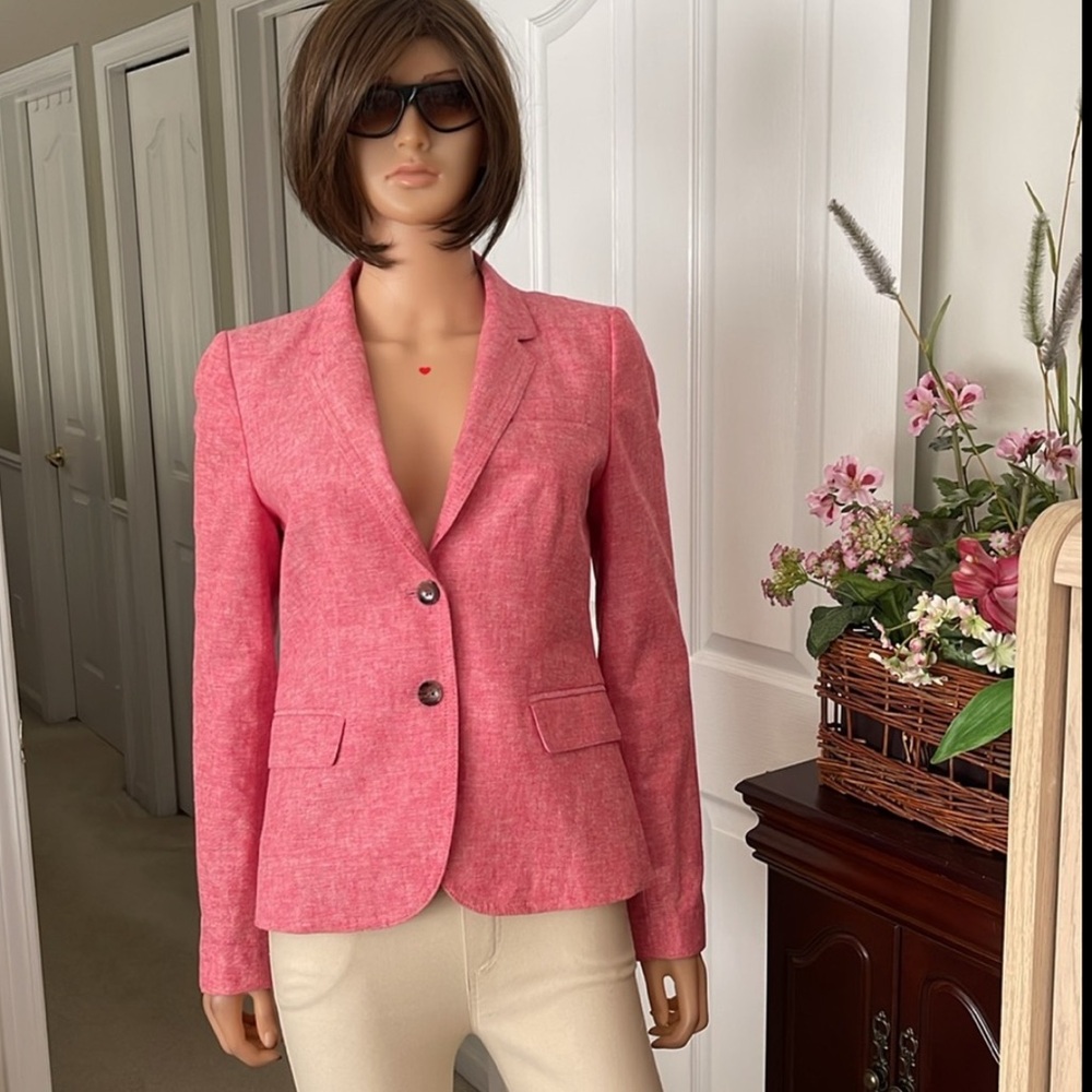 J.Crew Pink Linen Cotton Blazer Tailored Classic Fit Size 6 - Picture 2 of 16